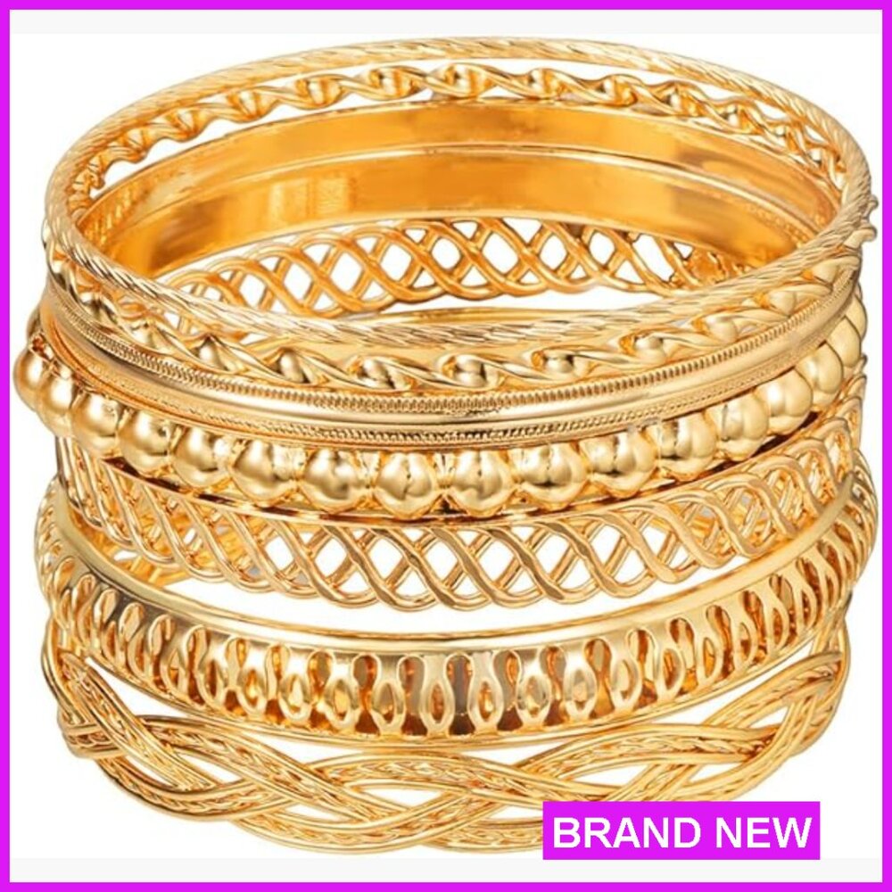 Stackable Textured Bangle Bracelets Set Boho Chic… - image 1